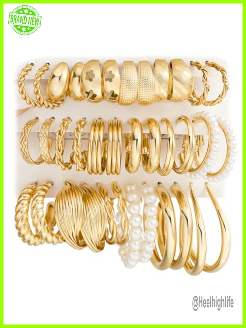 18 Pairs Gold Hoop Earrings Set Chunky Statement Hoops Alloy Pearl